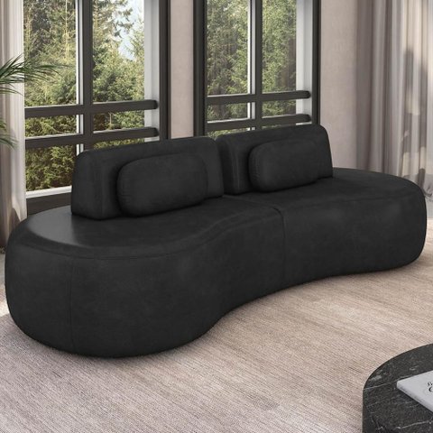 Sofá 4 Lugares 240cm Orgânico Mellanie Sintético Preto Z32 - Mpozenato
