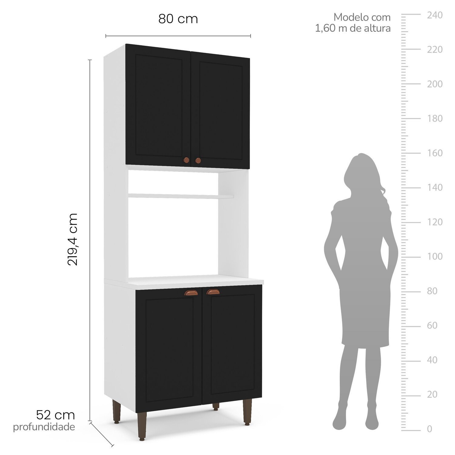 Paneleiro / Torre Quente 4 Portas 2 Nichos para Forno e Utensílios com 80 Cm Pérola Yescasa - 5