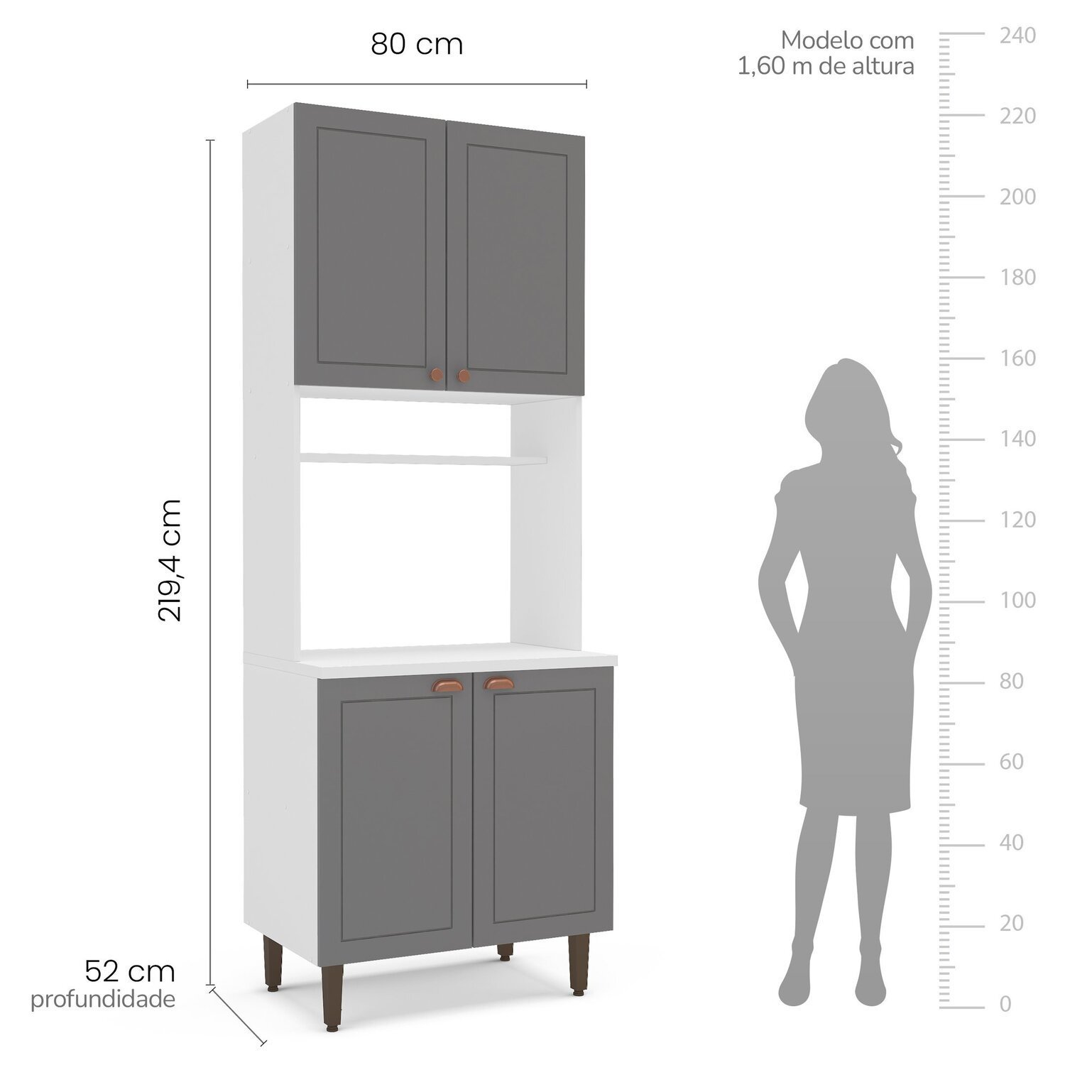 Paneleiro / Torre Quente 4 Portas 2 Nichos para Forno e Utensílios com 80 Cm Pérola Yescasa - 5