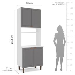 Paneleiro / Torre Quente 4 Portas 2 Nichos para Forno e Utensílios com 80 Cm Pérola Yescasa - 6