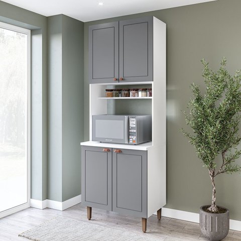 Paneleiro / Torre Quente 4 Portas 2 Nichos para Forno e Utensílios com 80 Cm Pérola Yescasa