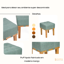 Puff Quadrado Para Sala Apoio Para Os Pés 45 cm Linho Verde - 3
