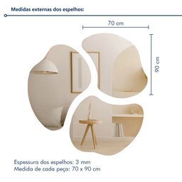 Conjunto de Espelhos Orgânico Trio Bolonha Lapidado 90x70 - 3