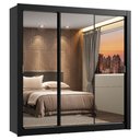 Ver imagem 2 de Guarda-Roupa Casal Madesa Lyon 3 Portas de Correr de Espelho 2 Gavetas Preto Cor:Preto