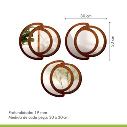 Conjunto de Espelhos Trio Emoldurado Mdf Fases 30x30 - 3