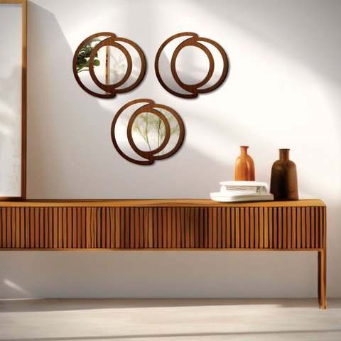 Conjunto de Espelhos Trio Emoldurado Mdf Fases 30x30