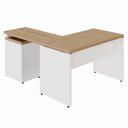Ver imagem 5 de Escrivaninha L 1,20m C/ Gaveteiro 4 Gavetas Pés Painel F5 Cor:macadâmia com Branco