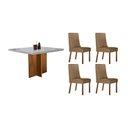 Ver imagem 1 de Conjunto: Mesa de Cozinha Berlim Tampo c/ Vidro Curvo 90cm+ 4 Cadeiras Dakota Madeira Naturale/Off