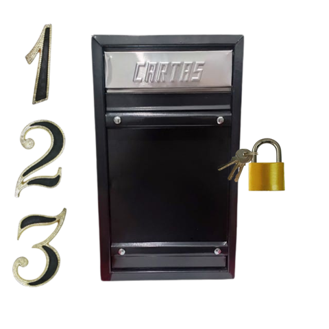 Caixa Correio Carta Grade/embuti Portão Preta +3 Número Pvc C/cadeado