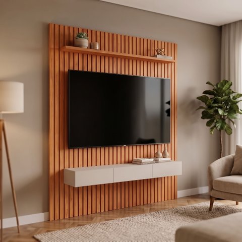 Painel para TV até 65 Polegadas Ripado MDF 220CMX185CM Maragogi Marrom