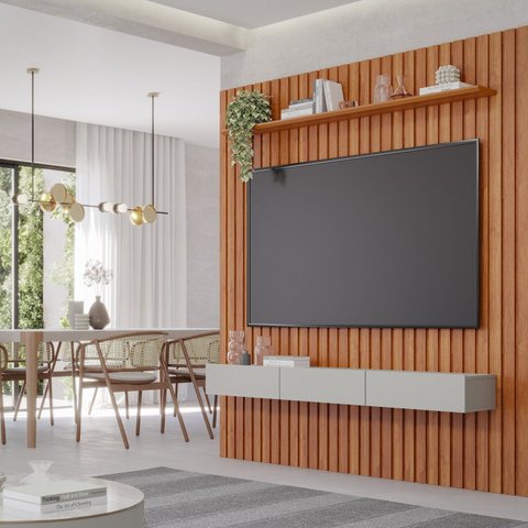 Painel para TV até 65 Polegadas Ripado MDF 220CMX185CM Maragogi Marrom