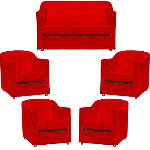Kit Namoradeira Decorativa + 4 Poltronas para Sala Manicure Recepção Consultório Mila Suede