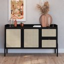 Ver imagem 1 de Balcão Buffet 2 Portas 2 Gavetas 139cm Palhinha Pé Madeira Preto/Nero