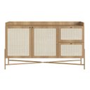 Ver imagem 3 de Balcão Buffet 2 Portas 2 Gavetas 139cm Palhinha Pé Metal Marrom/Hanover/Dourado