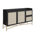 Ver imagem 3 de Balcão Buffet 2 Portas 2 Gavetas 139cm Palhinha Pé Metal Preto/Nero/Dourado