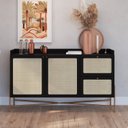 Ver imagem 1 de Balcão Buffet 2 Portas 2 Gavetas 139cm Palhinha Pé Metal Preto/Nero/Dourado