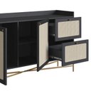 Ver imagem 7 de Balcão Buffet 2 Portas 2 Gavetas 139cm Palhinha Pé Metal Preto/Nero/Dourado