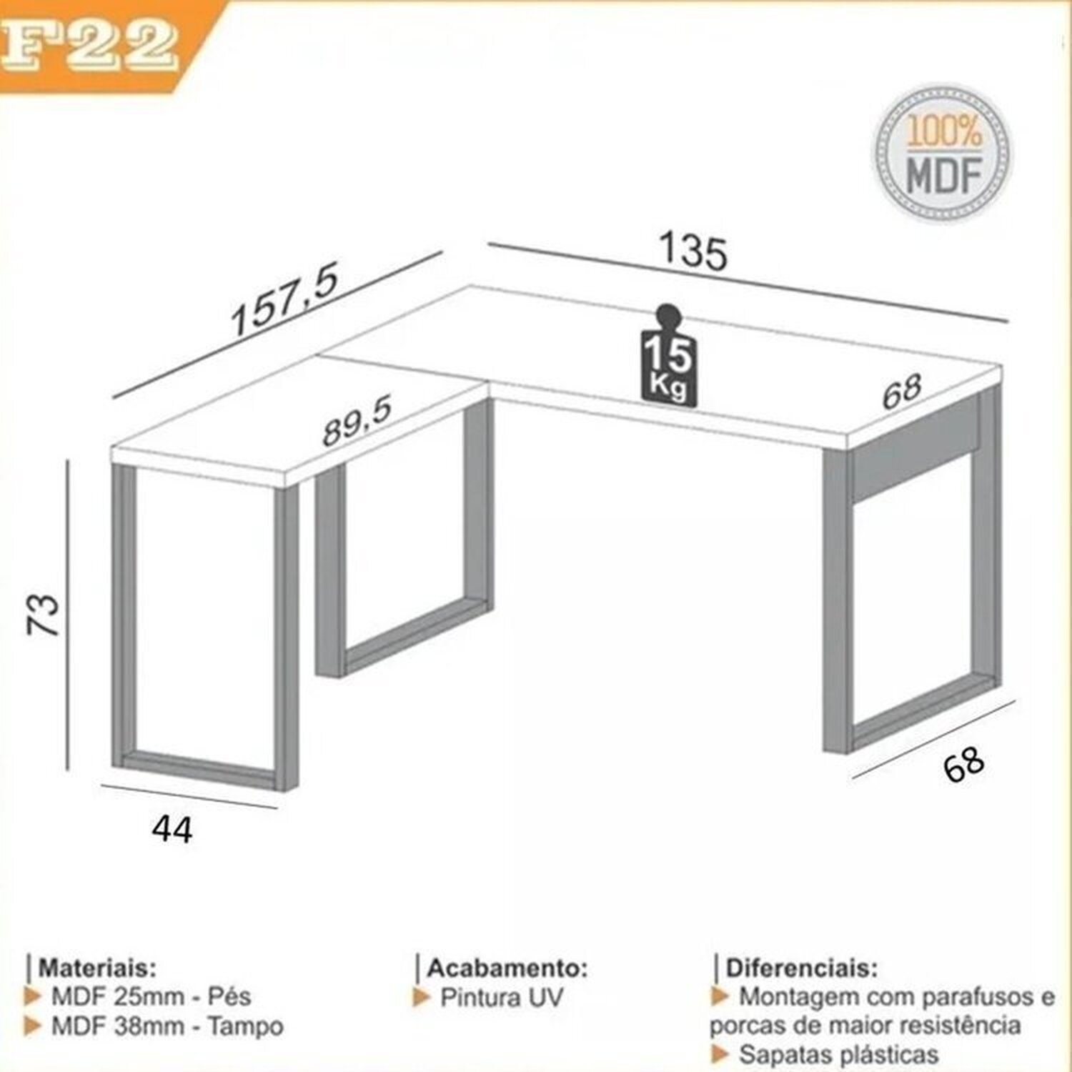 Kit 4 Peças 100% Mdf com Escrivaninha em L, Estante para Livros, Gaveteiro e Armário Multiuso Baixo - 2