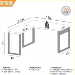 Kit 4 Peças 100% Mdf com Escrivaninha em L, Estante para Livros, Gaveteiro e Armário Multiuso Baixo - 2