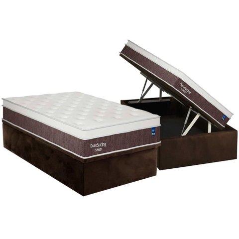 Cama Box Baú Solteiro: Colchão Molas Bonnel Plumatex Superlastic Durospring + Base Crc Suede Brown