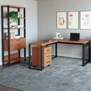 Ver imagem 1 de Conjunto 3 Peças com Escrivaninha em L, Estante para Livros e Gaveteiro Freijó Preto Fosco Marrom 100% MDF