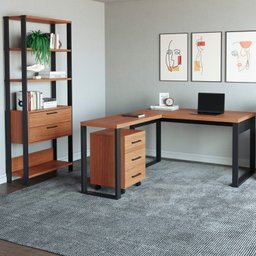 Kit 3 Peças 100% Mdf com Escrivaninha em L, Estante para Livros e Gaveteiro - 1