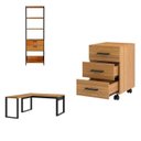 Ver imagem 2 de Conjunto 3 Peças com Escrivaninha em L, Estante para Livros e Gaveteiro Freijó Preto Fosco Marrom 100% MDF