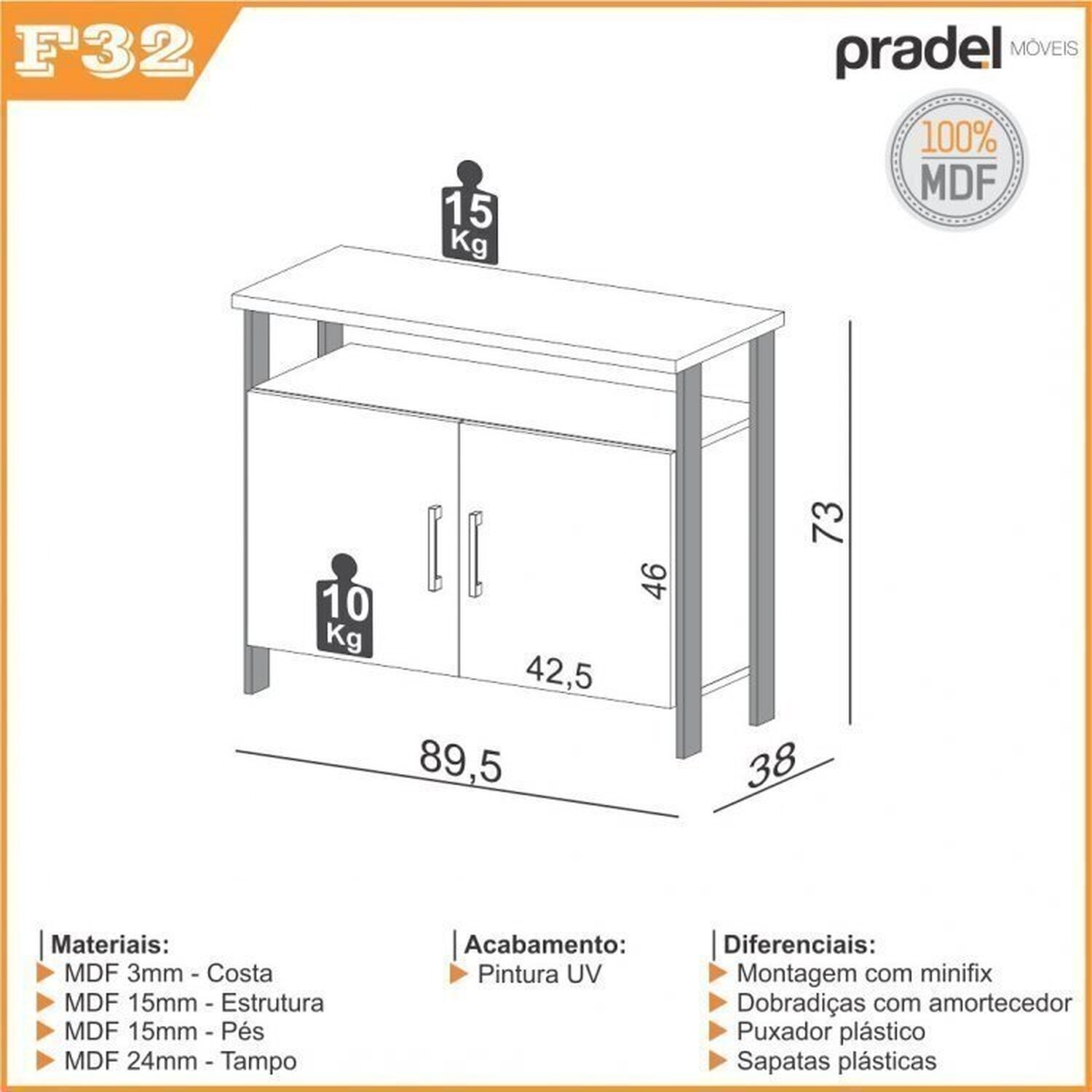 Kit 3 Peças 100% Mdf com Escrivaninha em L, Gaveteiro e Armário Multiuso Baixo - 10