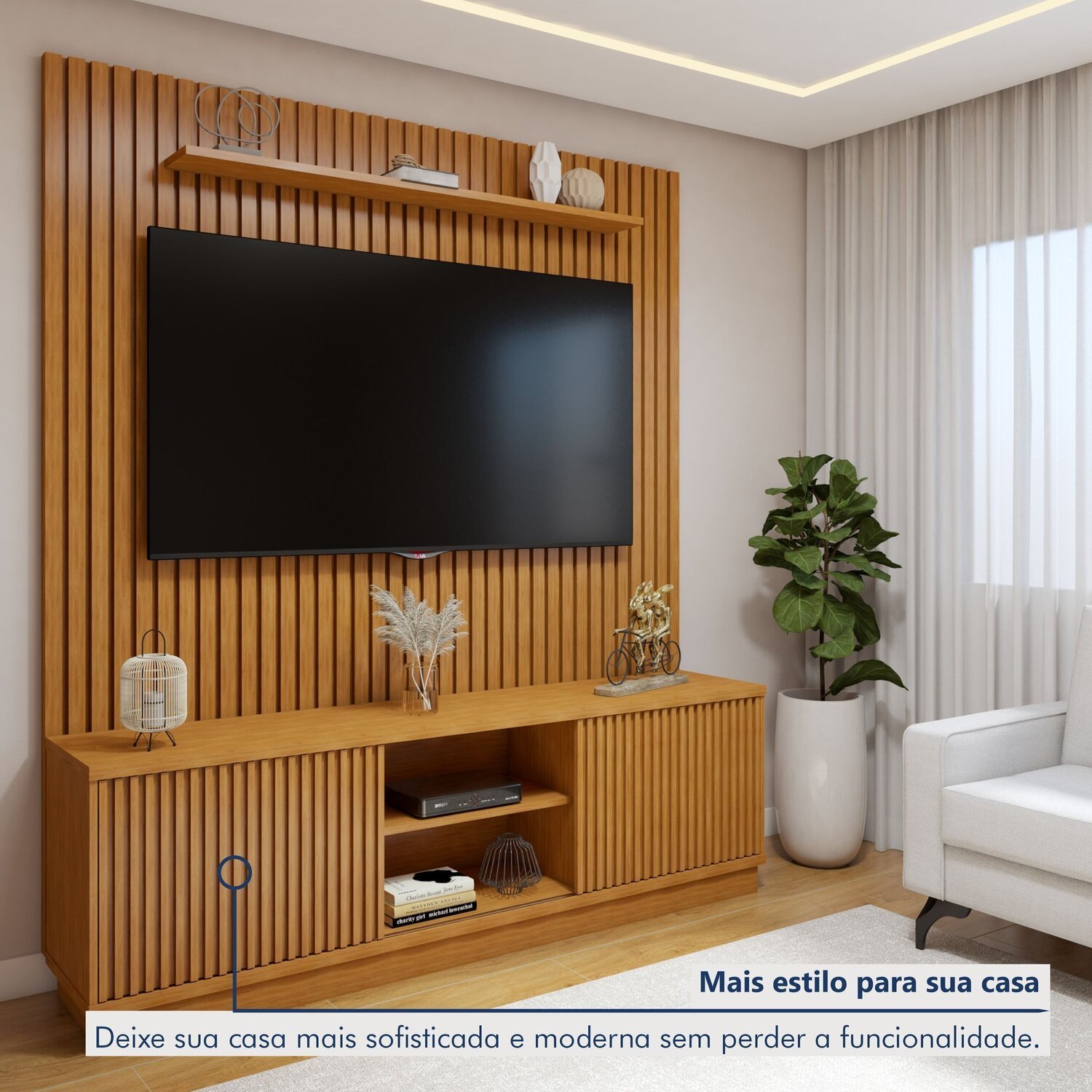 Conjunto Rack Arezzo 180cm com Painel Ripado para Tv de até 75 Polegadas Paris - 6