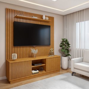 Rack com Painel para TV até 75 Polegadas Ripado 100% MDF sem Led 180cm Paris Arezzo
