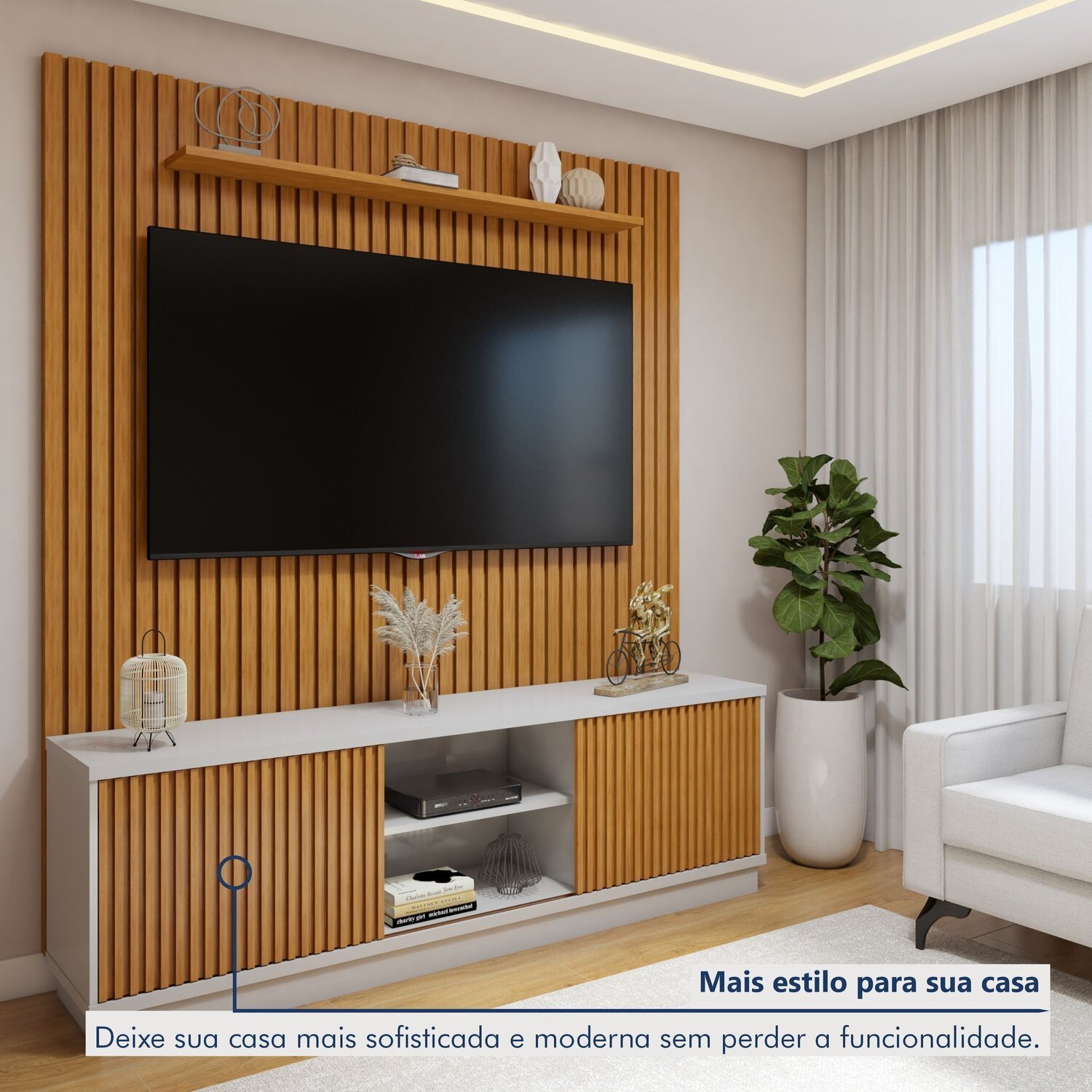 Conjunto Rack Arezzo 180cm com Painel Ripado para Tv de até 75 Polegadas Paris - 6