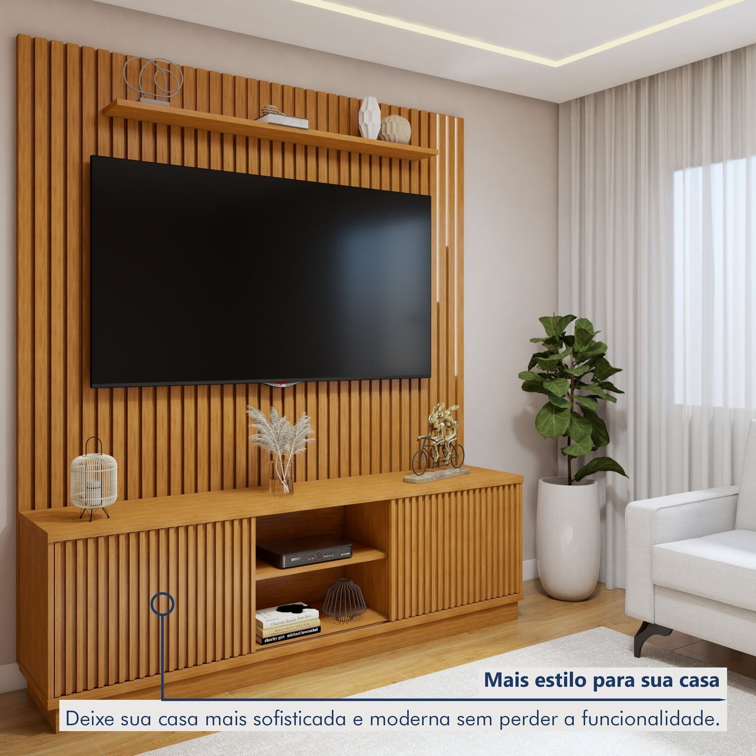 Conjunto Rack Arezzo 180cm com Painel Ripado com Led para Tv de até 75 Polegadas com Led Paris - 6