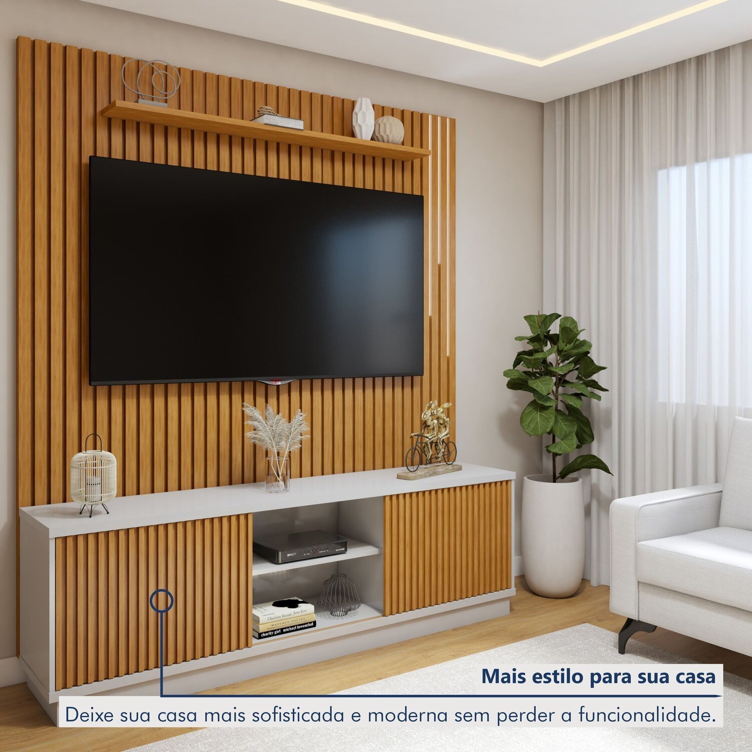 Conjunto Rack Arezzo 180cm com Painel Ripado com Led para Tv de até 75 Polegadas com Led Paris - 6