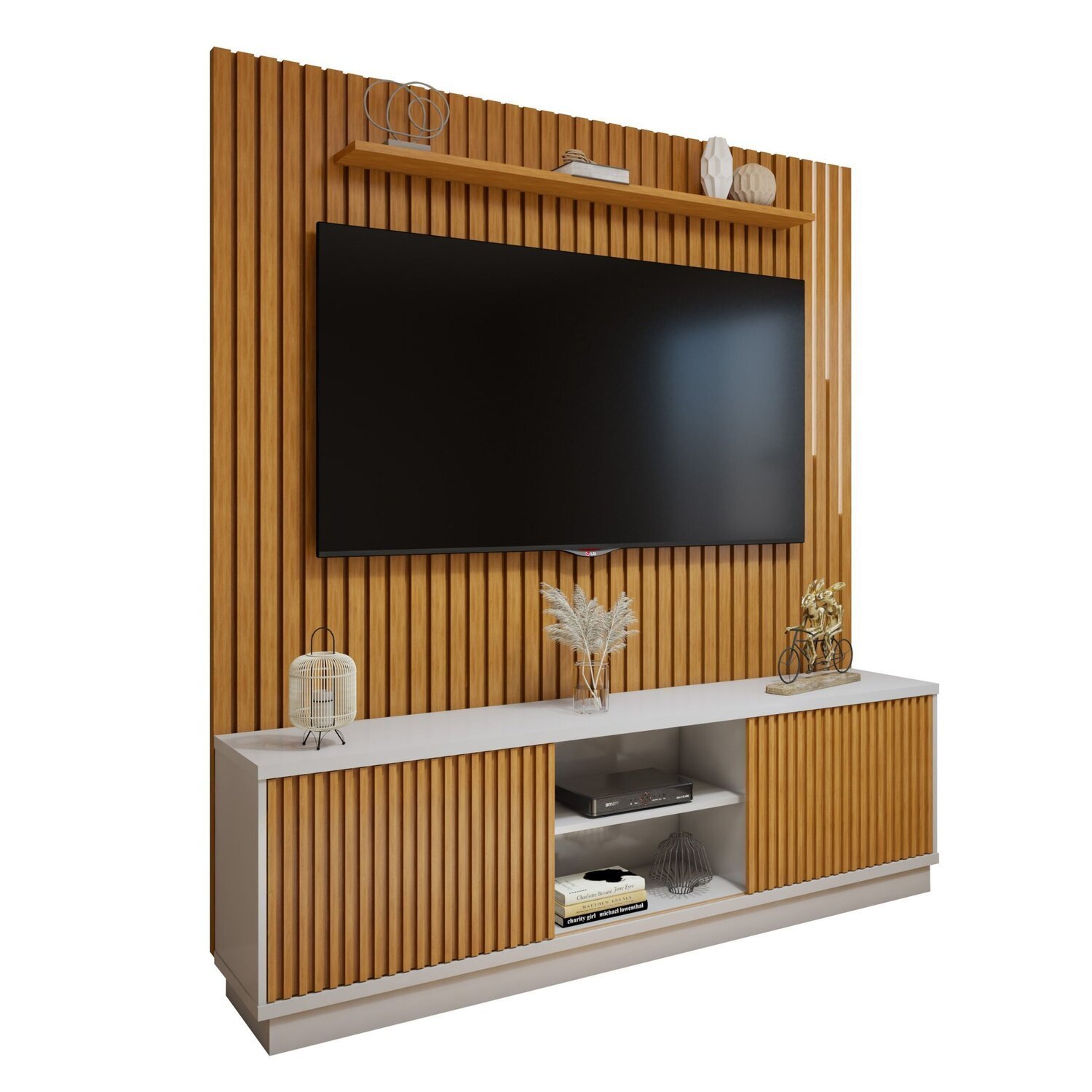 Conjunto Rack Arezzo 180cm com Painel Ripado com Led para Tv de até 75 Polegadas com Led Paris - 18