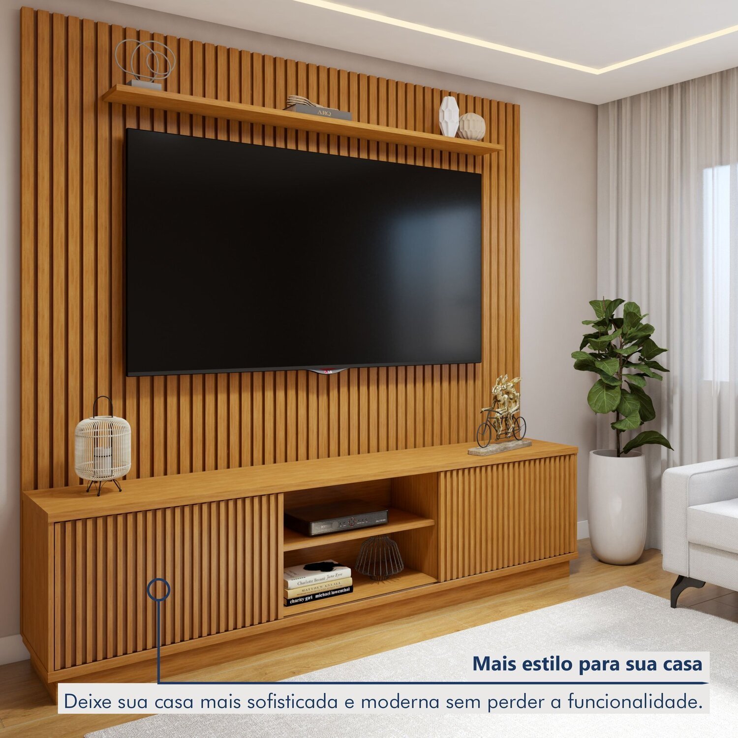 Rack com Painel para TV até 75 Polegadas Ripado 100% MDF sem Led 220cm Paris Arezzo - 6