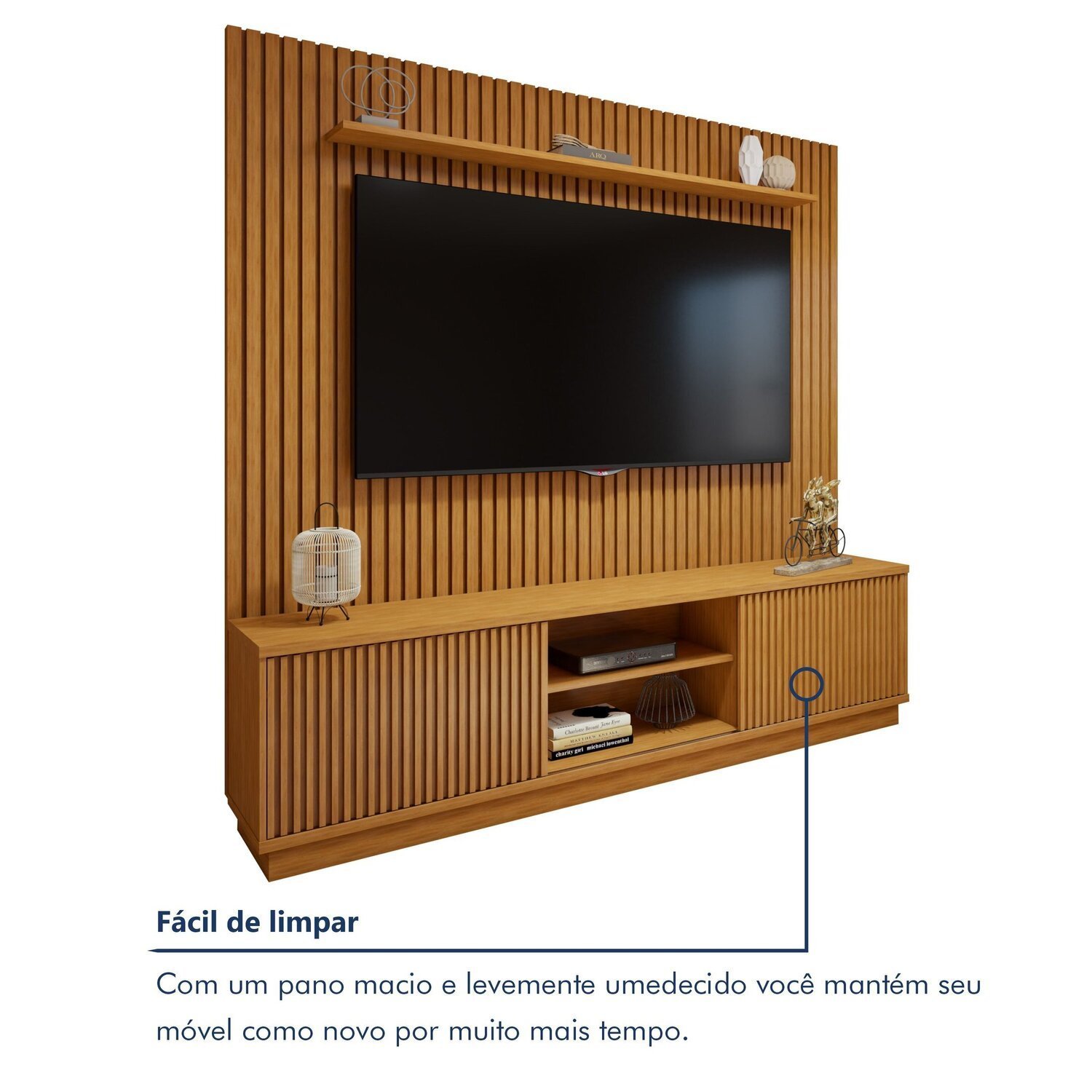 Rack com Painel para TV até 75 Polegadas Ripado 100% MDF sem Led 220cm Paris Arezzo - 8