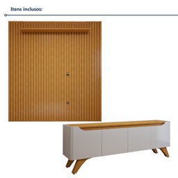 Rack com Painel para TV até 75 Polegadas Ripado sem Led 310x180cm  Pés Madeira Maciça  Grécia Paris - 10