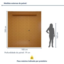 Rack com Painel para TV até 75 Polegadas Ripado sem Led 310x180cm  Pés Madeira Maciça  Grécia Paris - 11