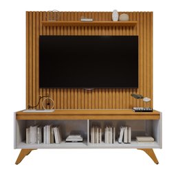 Rack com Painel para TV até 75 Polegadas Ripado sem Led 310x180cm  Pés Madeira Maciça  Grécia Paris - 17