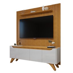 Rack com Painel para TV até 75 Polegadas Ripado sem Led 310x180cm  Pés Madeira Maciça  Grécia Paris - 18
