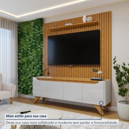 Rack com Painel para TV até 75 Polegadas Ripado sem Led 310x180cm  Pés Madeira Maciça  Grécia Paris - 7