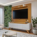 Ver imagem 1 de Rack com Painel para TV até 75 Polegadas Ripado sem Led 310x180cm  Pés Madeira Maciça  Grécia Paris