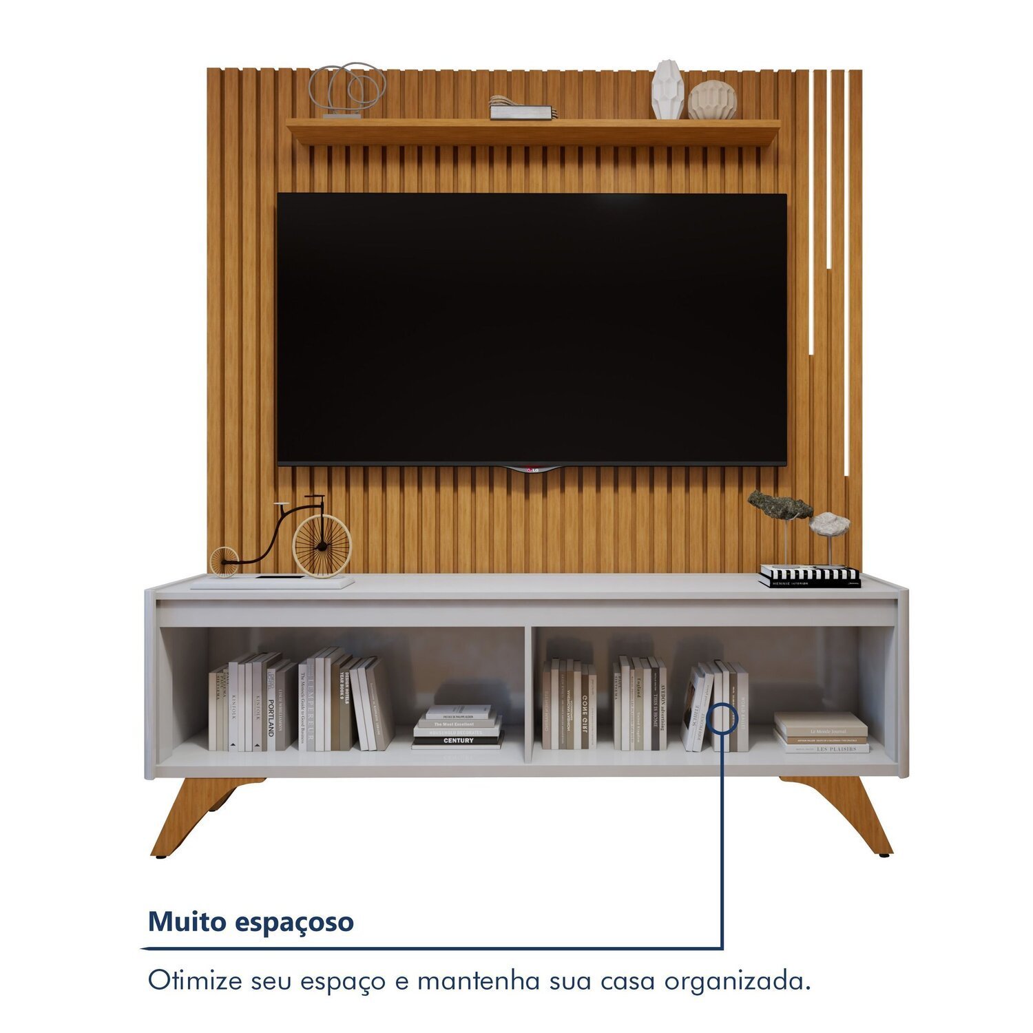 Conjunto Rack Grécia 180cm com Painel Ripado com Led para Tv de até 75 Polegadas com Led Paris - 9