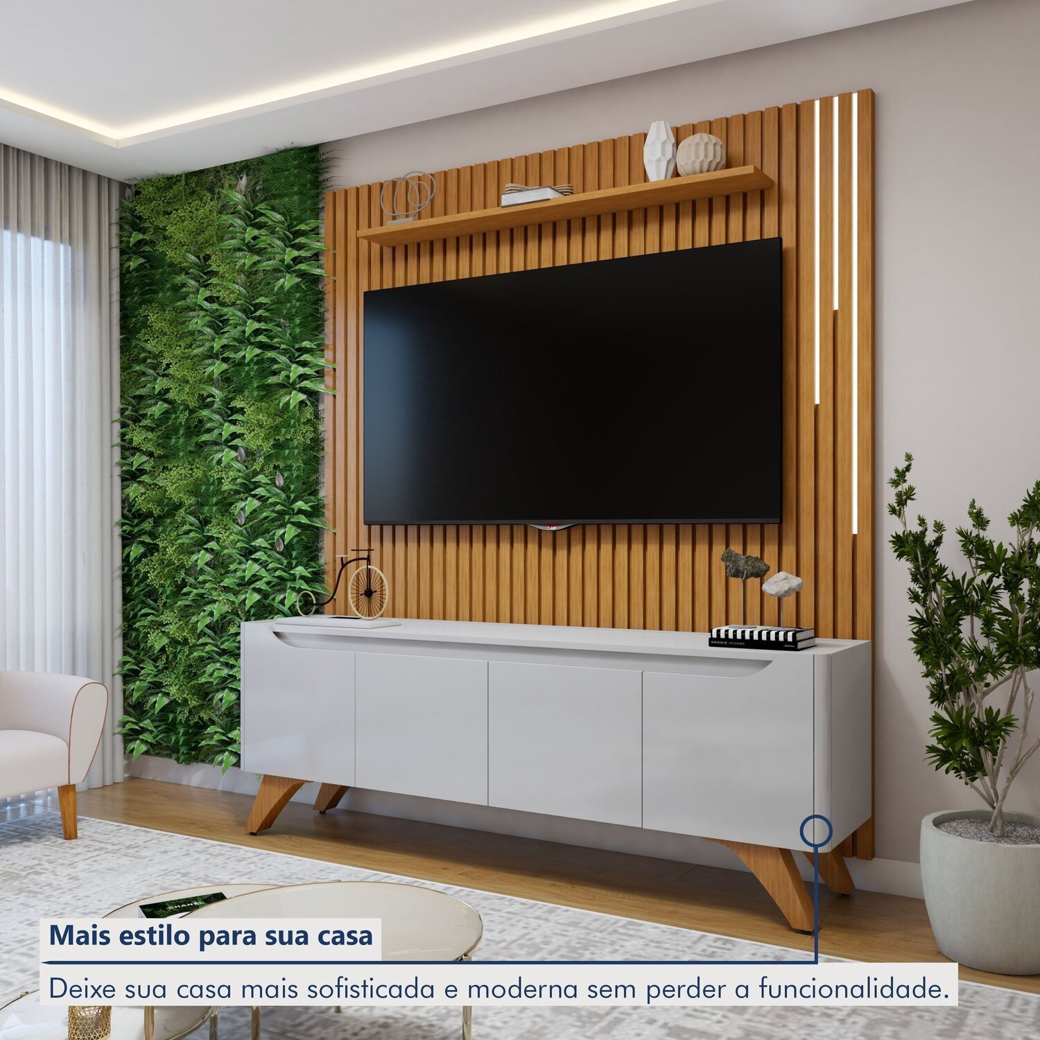 Conjunto Rack Grécia 180cm com Painel Ripado com Led para Tv de até 75 Polegadas com Led Paris - 7