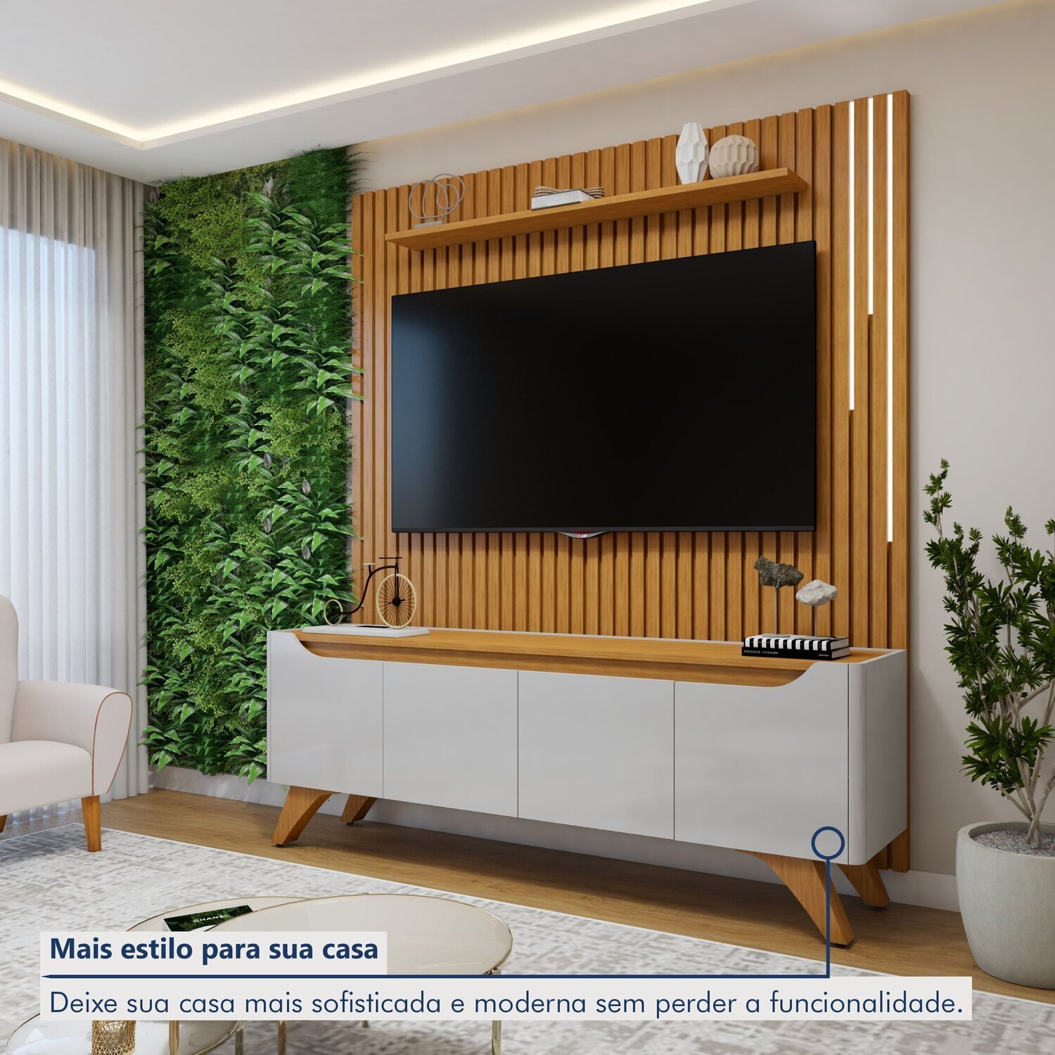 Conjunto Rack Grécia 180cm com Painel Ripado com Led para Tv de até 75 Polegadas com Led Paris - 7