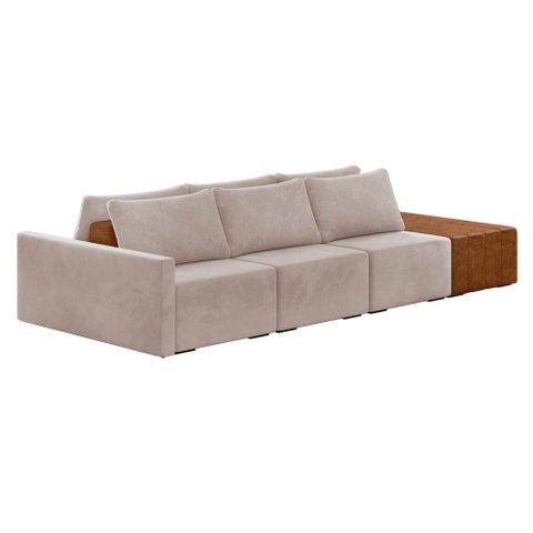 Sofá Ilha 3 Lugares Living 312cm Modulado Lary Sintético Pu Nozes e Cinza K01 - D'rossi