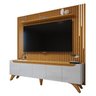 Rack com Painel para TV até 75 Polegadas Ripado com Led 310x220cm Pés Madeira Maciça Grécia Paris - 18