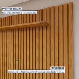 Rack com Painel para TV até 75 Polegadas com Ripado 100% MDF 180cm Gaia Paris - 2