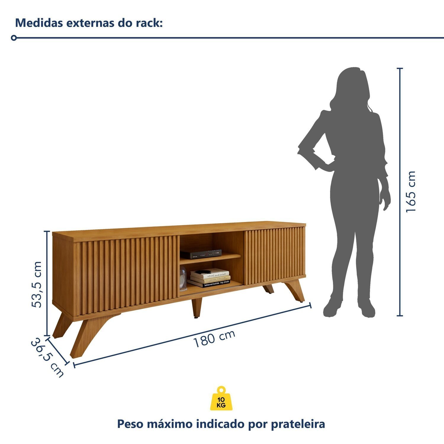 Conjunto Rack Gaia 180cm com Painel Ripado para Tv de até 75 Polegadas Paris - 13