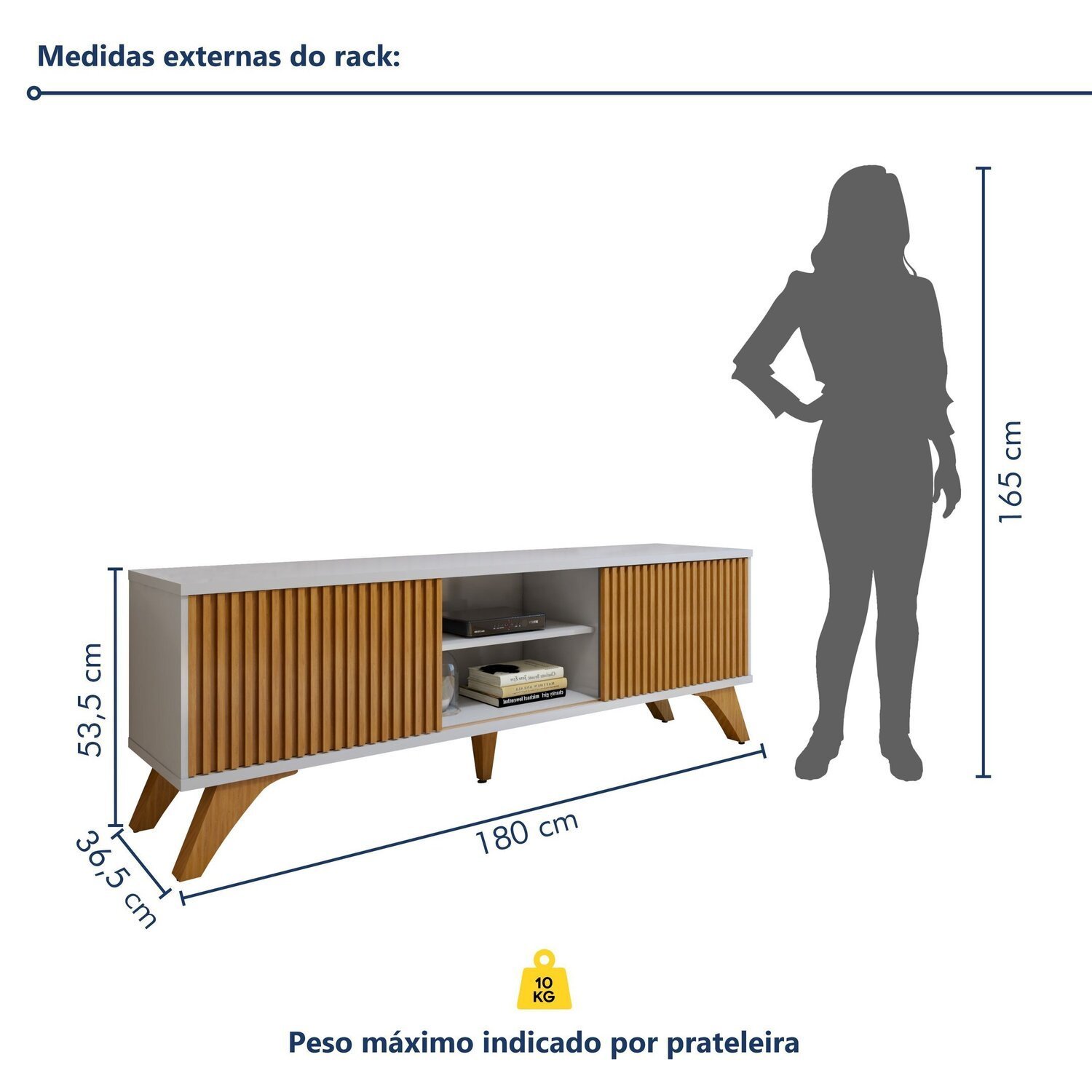 Conjunto Rack Gaia 180cm com Painel Ripado para Tv de até 75 Polegadas Paris - 13